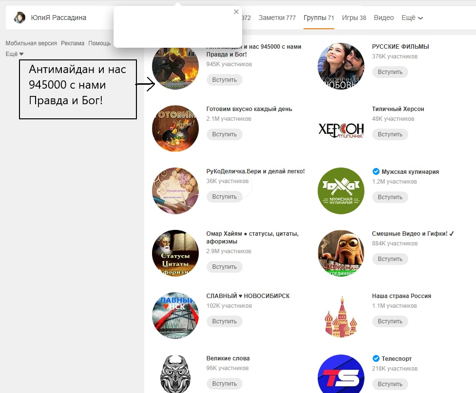 Групи Юлії Рассадіної в соцмережах